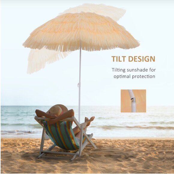 Outsunny | 6FT Beach Umbrella w Tilt | Colour Wheat - Picture 7 of 9